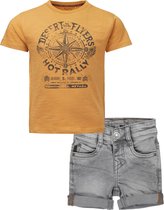 Noppies - Koko Noko - Kledingset - 2delig - Jongens - Short Grey Jeans - Shirt Garden Grove Amber Gold - Maat 98