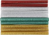Lijmstiften Mini, L: 10 cm, d 7 mm, glitter, goud, groen, rood, zilver, 10 stuk/ 1 doos