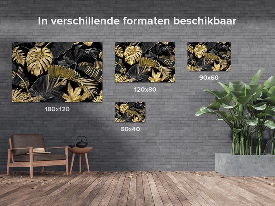 Gards Tuinposter Gouden Tropische Bladeren - 150x100 cm - Tuindoek - Tuindecoratie - Wanddecoratie buiten - Tuinschilderij