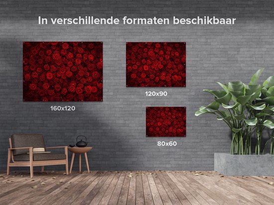 Gards Tuinposter Rode Rozen Achtergrond - 80x60 cm - Tuindoek - Tuindecoratie - Wanddecoratie buiten - Tuinschilderij