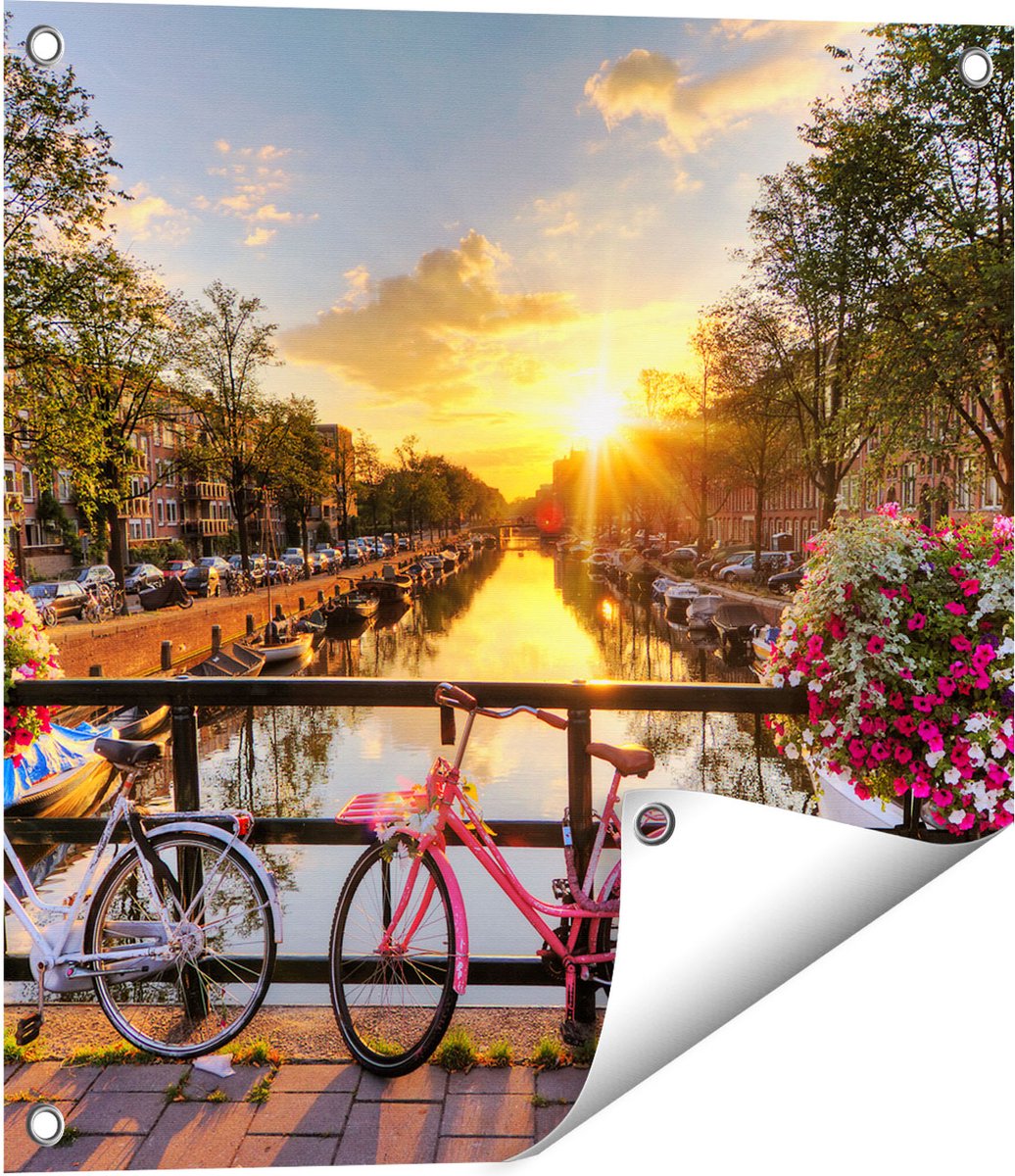 Gards Tuinposter Amsterdamse Brug met Zonsopgang - 50x50 cm - Tuindoek - Tuindecoratie - Wanddecoratie buiten - Tuinschilderij Multikleur