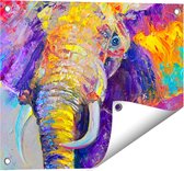 Gards Tuinposter Olifant van Olieverf - Kleur - Abstract - 50x40 cm - Tuindoek - Tuindecoratie - Wanddecoratie buiten - Tuinschilderij