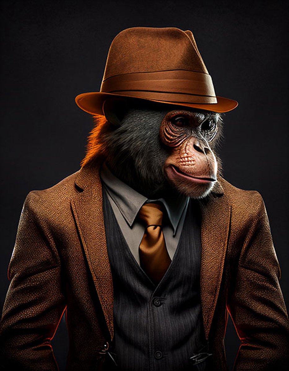 AI - Woondecoratie - Poster - Dieren - Aap - Pak - 31 - 40 x 50 cm