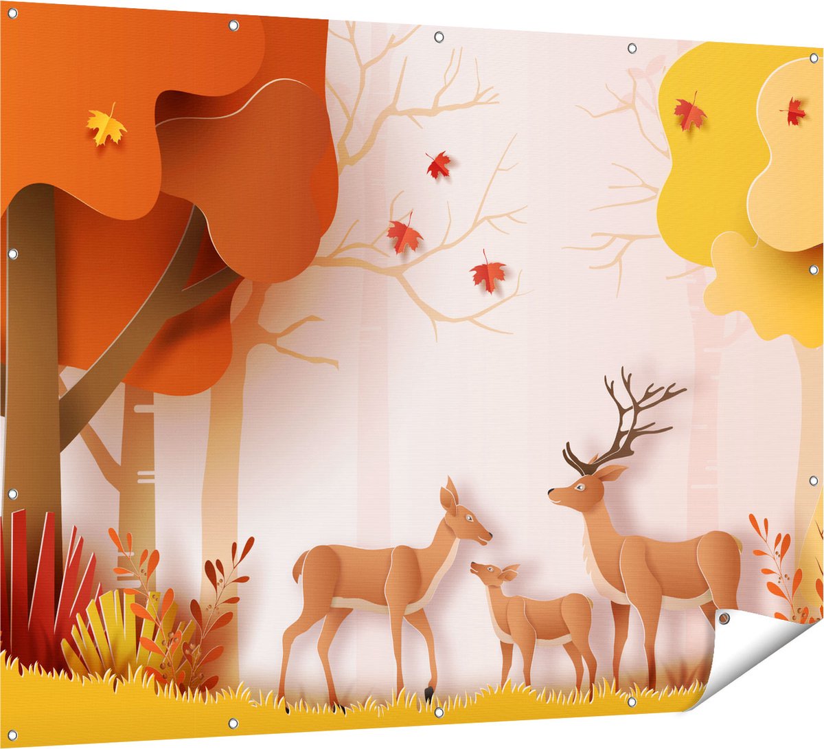 Gards Tuinposter Herten in het Bos Illustratie - Abstract - 160x120 cm - Tuindoek - Tuindecoratie - Wanddecoratie buiten - Tuinschilderij Multikleur