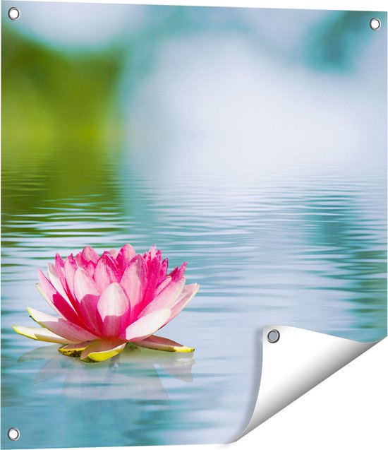 Gards Tuinposter Roze Lotusbloem op het Water - 60x60 cm - Tuindoek - Tuindecoratie - Wanddecoratie buiten - Tuinschilderij