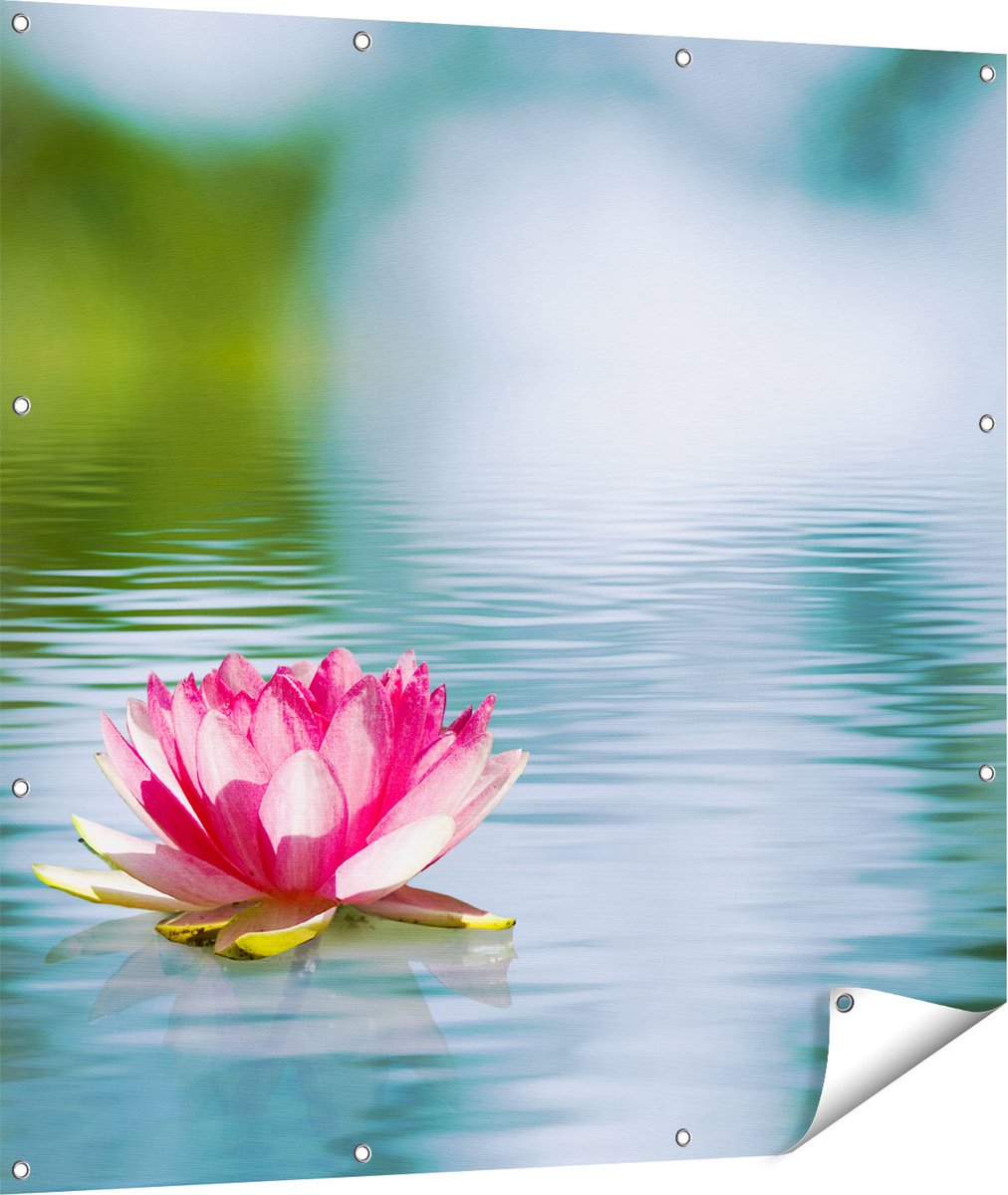 Gards Tuinposter Roze Lotusbloem op het Water - 110x110 cm - Tuindoek - Tuindecoratie - Wanddecoratie buiten - Tuinschilderij Multikleur
