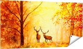 Gards Tuinposter Getekende Herten in het Bos - Herfst - 140x70 cm - Tuindoek - Tuindecoratie - Wanddecoratie buiten - Tuinschilderij