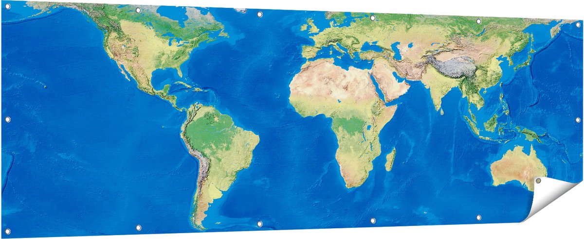 Gards Tuinposter Wereldkaart - 210x70 cm - Tuindoek - Tuindecoratie - Wanddecoratie buiten - Tuinschilderij Multikleur