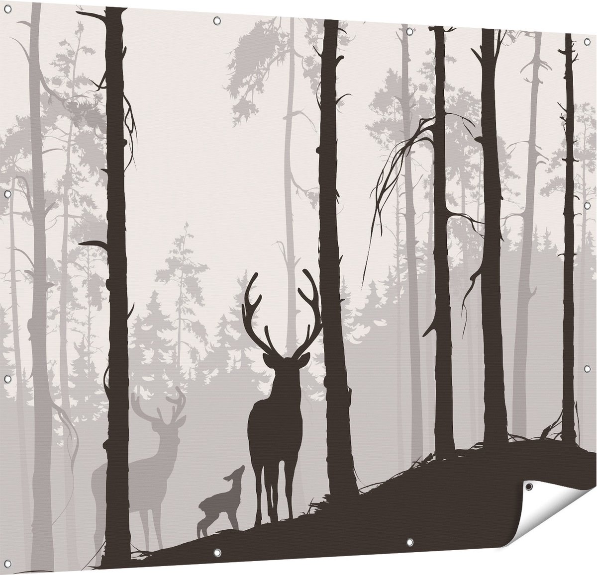 Gards Tuinposter Herten in het Bos - Silhouet - 150x120 cm - Tuindoek - Tuindecoratie - Wanddecoratie buiten - Tuinschilderij Multikleur