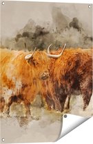 Gards Affiche de jardin Deux vaches Highlander écossaises - Abstrait - 60x80 cm - Toile jardin - Décoration de jardin - Décoration murale extérieur - Tableau jardin