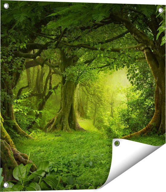 Gards Tuinposter Groene Tropische Jungle Bos - 60x60 cm - Tuindoek - Tuindecoratie - Wanddecoratie buiten - Tuinschilderij