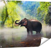 Gards Tuinposter Olifant in het Water - 100x80 cm - Tuindoek - Tuindecoratie - Wanddecoratie buiten - Tuinschilderij
