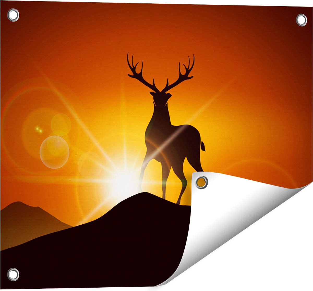 Gards Tuinposter Hert op een Berg - Abstract - Silhouet - 50x40 cm - Tuindoek - Tuindecoratie - Wanddecoratie buiten - Tuinschilderij Multikleur