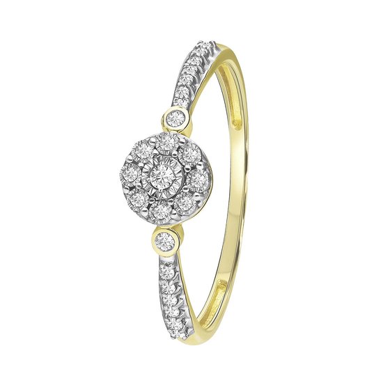 Lucardi Dames 14K geelgouden entourage ring 23 diamanten 0,10ct - Ring - 14 Karaat Goud - Geelgoud - 20 / 63 mm