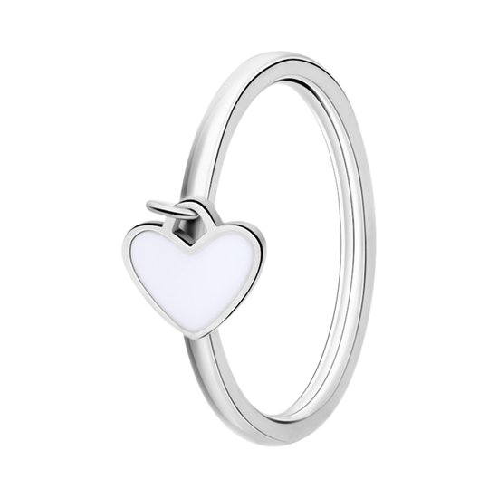 Lucardi Kinder Stalen ring met hart emaille wit - Ring - Staal - Zilverkleurig - 14 / 44 mm