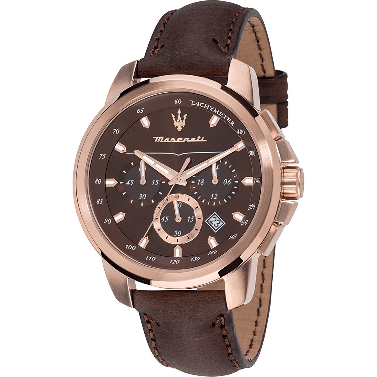 Maserati Succeso - R8871621004 - horloge - rosékleurig - leer - bruin - 44mm