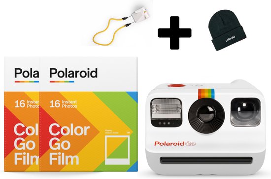 Polaroid Go White - Starter Set Plus - Inclusief Hippe Camerariem, 32 Stuks Test Film & Beanie