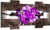 GroepArt - Schilderij - Orchidee - Paars, Grijs, Wit - 120x65 5Luik - Foto Op Canvas - GroepArt 6000+ Schilderijen 0p Canvas Art Collectie - Wanddecoratie
