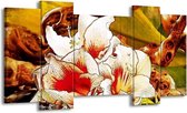 GroepArt - Schilderij - Bloem - Wit, Rood, Geel - 120x65 5Luik - Foto Op Canvas - GroepArt 6000+ Schilderijen 0p Canvas Art Collectie - Wanddecoratie