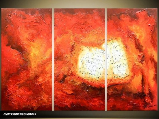 Schilderij -  Modern - Rood - 120x80cm 3Luik - GroepArt - Handgeschilderd Schilderij - Canvas Schilderij - Wanddecoratie - Woonkamer - Slaapkamer - Geschilderd Door Onze Kunstenaars 2000+Collectie Maatwerk Mogelijk