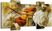 GroepArt - Schilderij - Roos - Wit, Bruin, Geel - 120x65 5Luik - Foto Op Canvas - GroepArt 6000+ Schilderijen 0p Canvas Art Collectie - Wanddecoratie