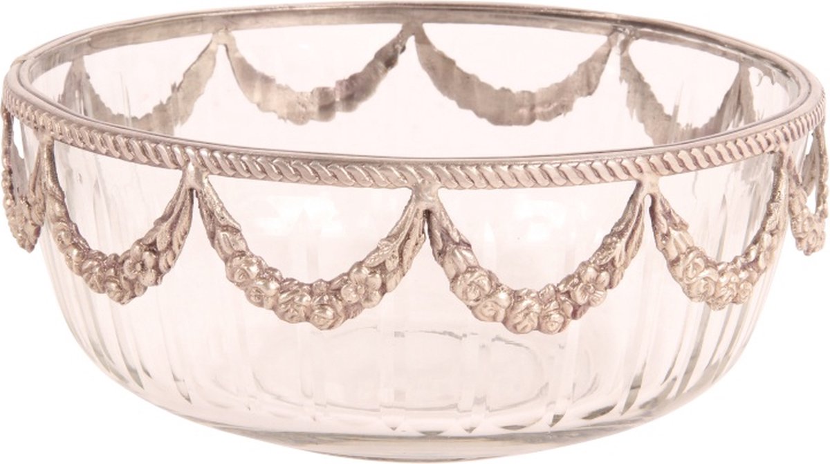 Baroque - Decoratieve schaal - Bonbonnière 20 cm - Zilver - Koper / Glas - 6x20x20 - Brass+glass