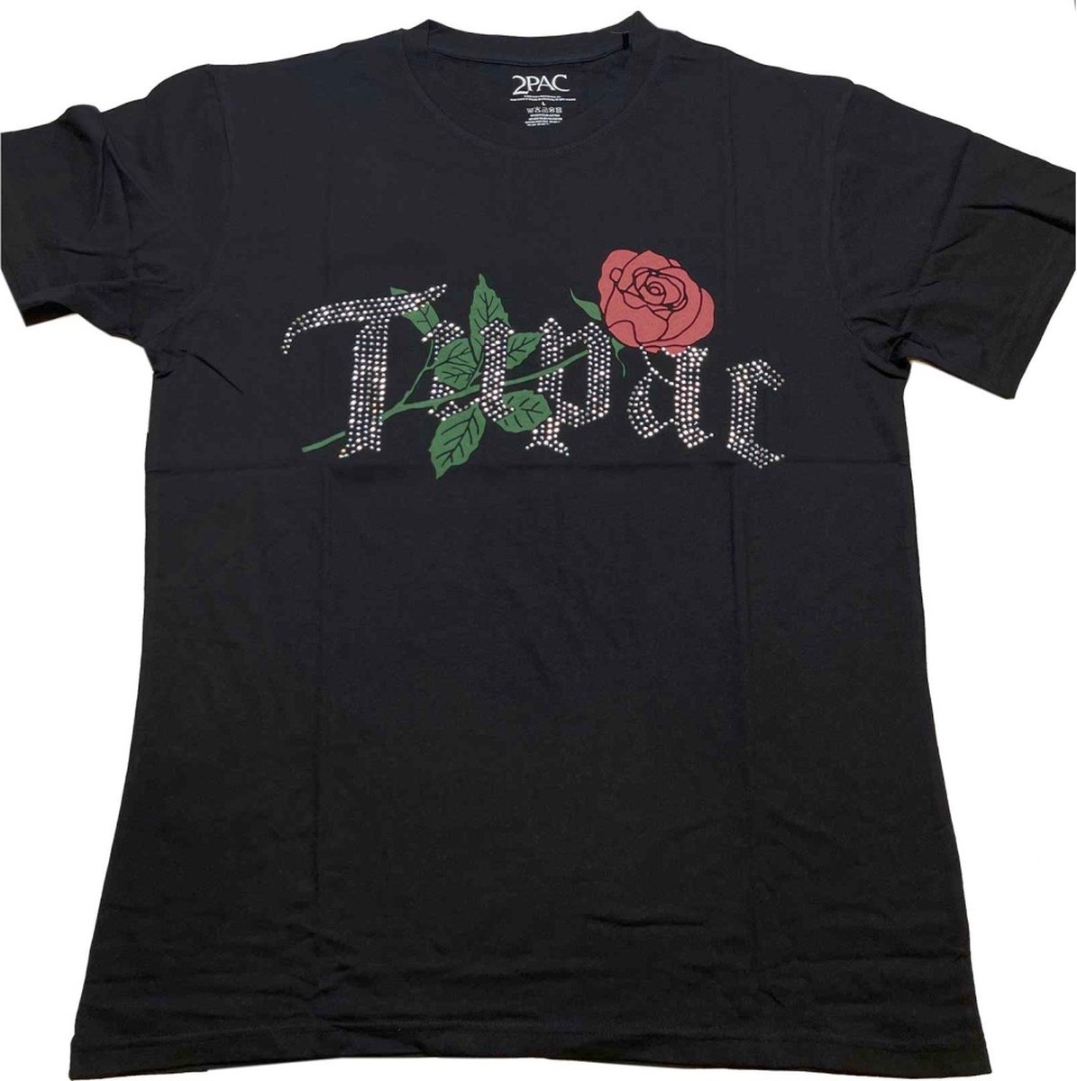 Tupac - Rose Logo Heren T-shirt - M - Zwart