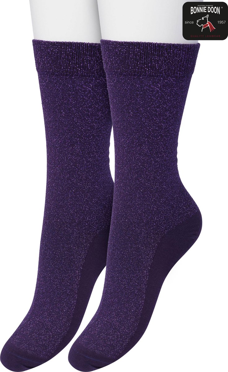 Bonnie Doon Set Katoenen Glitter Sokken Dames Paars maat 36/42 - Set met 2 paar Sokken - Glitter Subtiel - Katoen met zachte Lurex - Zachte Sokken - Gladde Naden - Perfecte Pasform - 2 pack - Multipack - Paars Purple Velvet - OL05113802.333