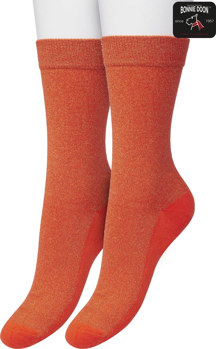 Bonnie Doon Set Katoenen Glitter Sokken Dames Oranje maat 36/42 - Set met 2 paar Sokken - Glitter Subtiel - Katoen met zachte Lurex - Zachte Sokken - Gladde Naden - Perfecte Pasform - 2 pack - Multipack - Poinciana Oranje - OL05113802.324