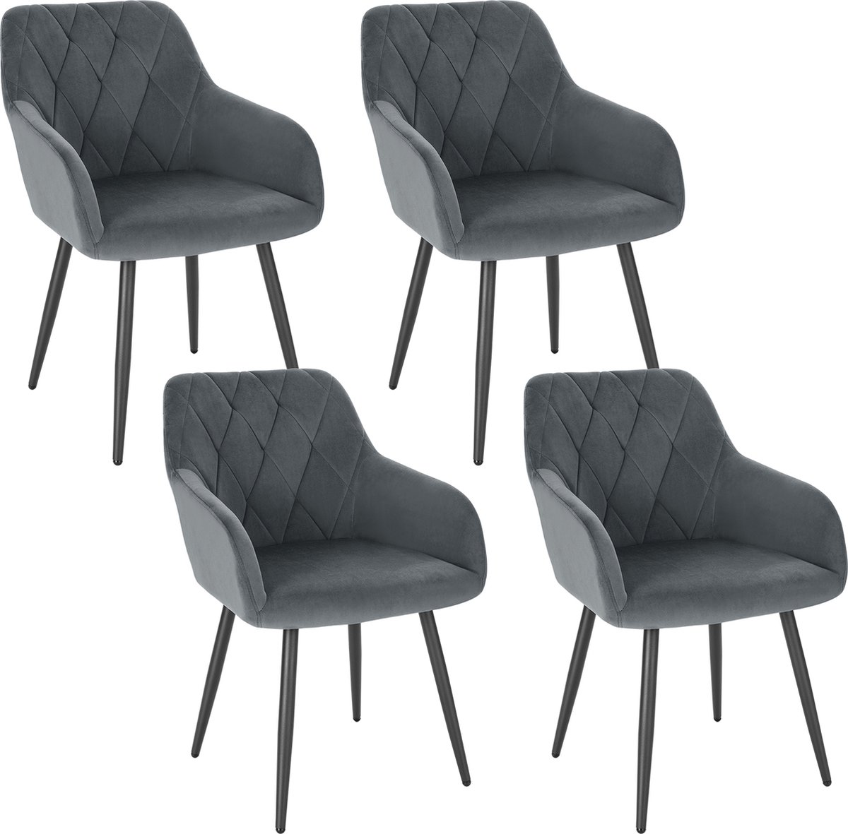 KAMYRA Set Van 4 Velvet Eetkamerstoelen - Eetkamerstoel - Stijlvol, Ergonomisch & Comfortabel - Donkergrijs