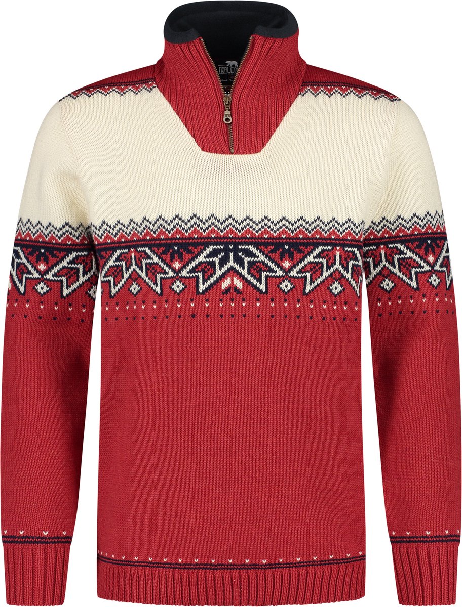 Norfinde Noorse trui met traditioneel sterrenpatroon- 100% wol - rood
