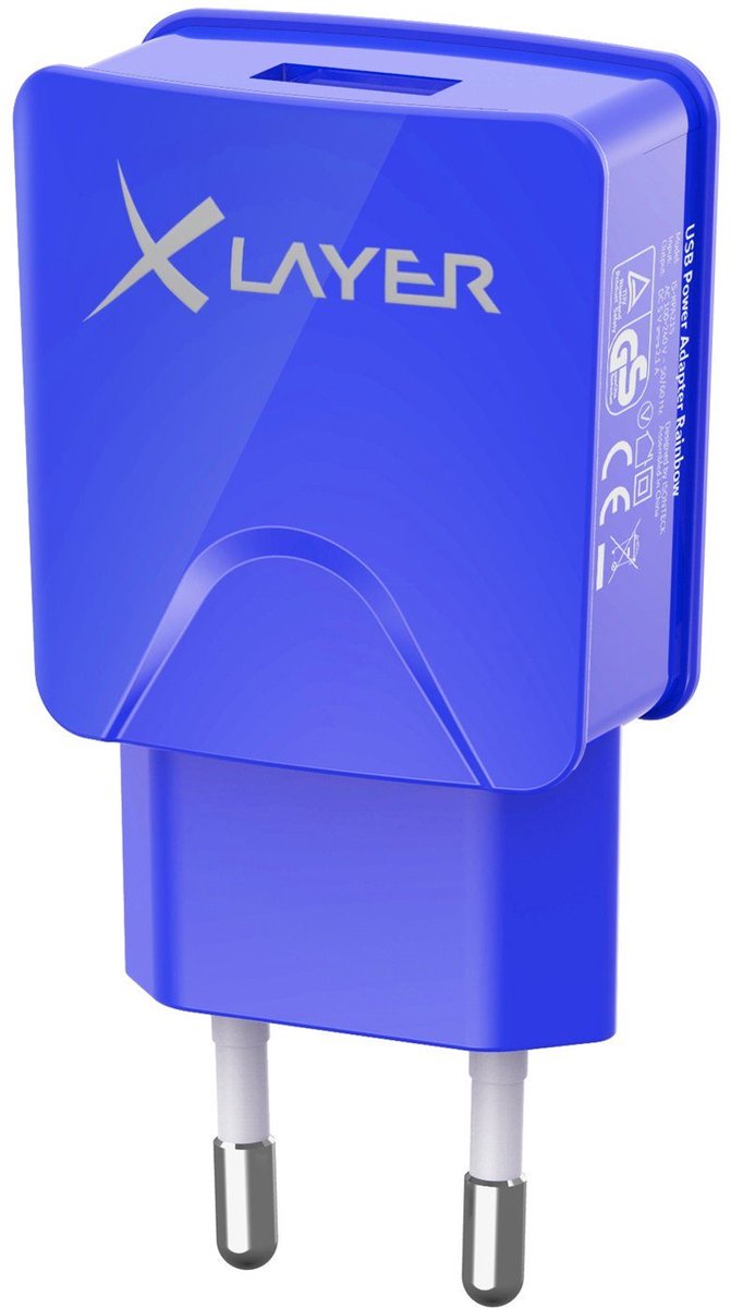 XLayer - USB Oplader - USB Stekker - 5V / 2.1A / 10.5W – Universele Oplader - Blauw