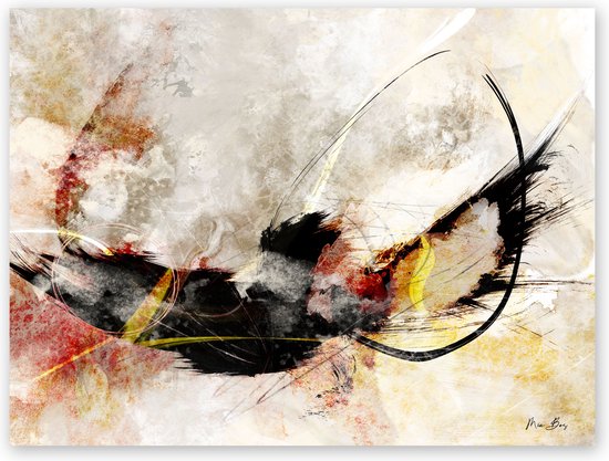 Tuinposter - Reproduktie / Kunstwerk / Kunst / Abstract / - Wit / zwart / bruin / beige / creme - 120 x 180 cm.