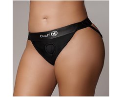 Shots - Ouch! OU831BLKXLXXL1 - Vibrating Strap-on Panty Harness, Open Back - Black - XL/XXL