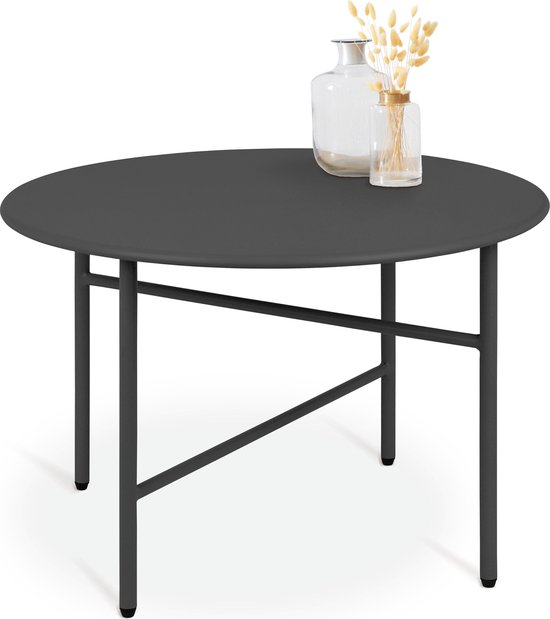 bomoe Finn - Table d'Appoint Ronde en Métal Zwart - Plateau de Table Ø 53 cm Résistant aux Rayures - Table Basse Stable et Légère - Intérieur & Extérieur