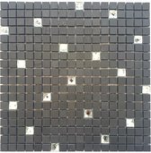 Mozaiek tegel - Leisteen + diamant glas - 30 x 30 cm - antraciet zwart 051M