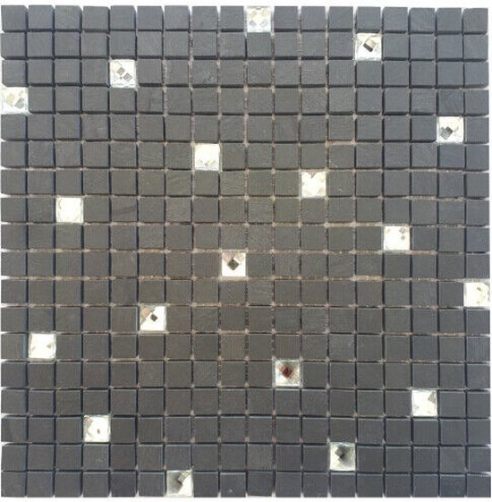 Mozaiek tegel - Leisteen + diamant glas - 30 x 30 cm - antraciet zwart 051M