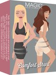 Doos met illustraties van twee vrouwen, een met zwarte en een met beige 'Comfort Short'.