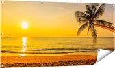 Gards Tuinposter Tropisch Strand tijdens Zonsondergang - 140x70 cm - Tuindoek - Tuindecoratie - Wanddecoratie buiten - Tuinschilderij