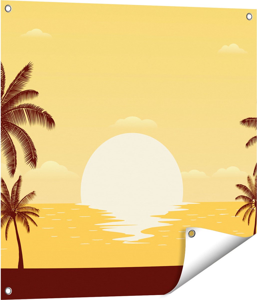 Gards Tuinposter Zonsondergang met Palmbomen - Abstract - 70x70 cm - Tuindoek - Tuindecoratie - Wanddecoratie buiten - Tuinschilderij Multikleur
