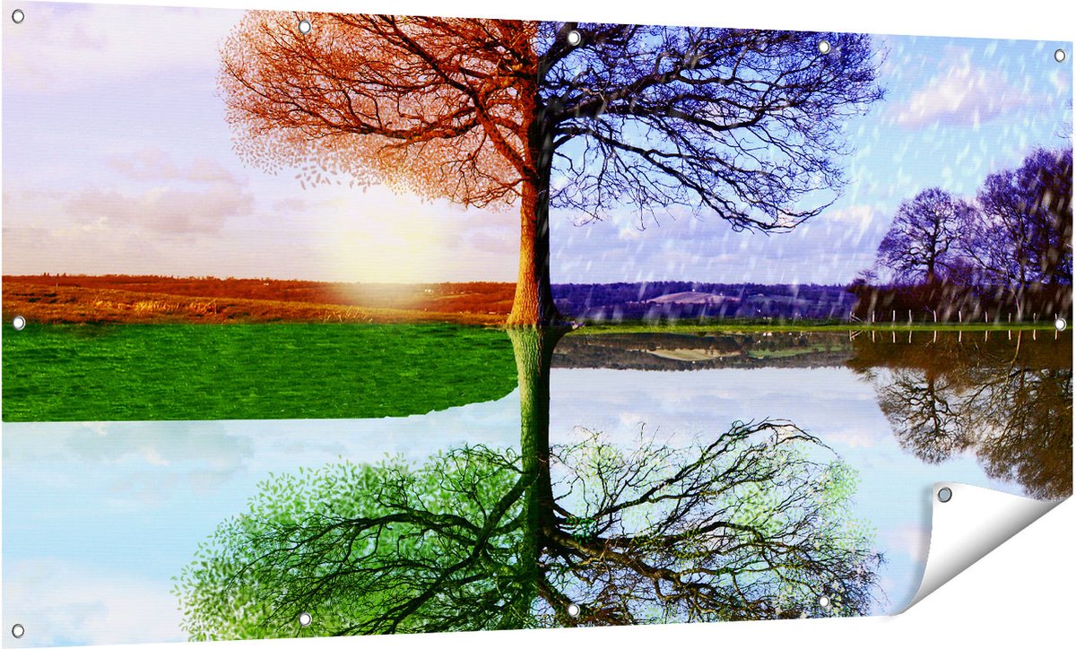 Gards Tuinposter Vier Seizoenen Boom - 160x80 cm - Tuindoek - Tuindecoratie - Wanddecoratie buiten - Tuinschilderij Multikleur