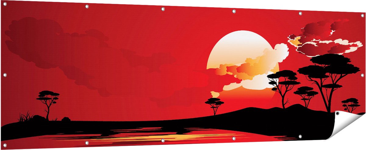 Gards Tuinposter Rode Zonsondergang in de Savanne - Abstract - 210x70 cm - Tuindoek - Tuindecoratie - Wanddecoratie buiten - Tuinschilderij Multikleur