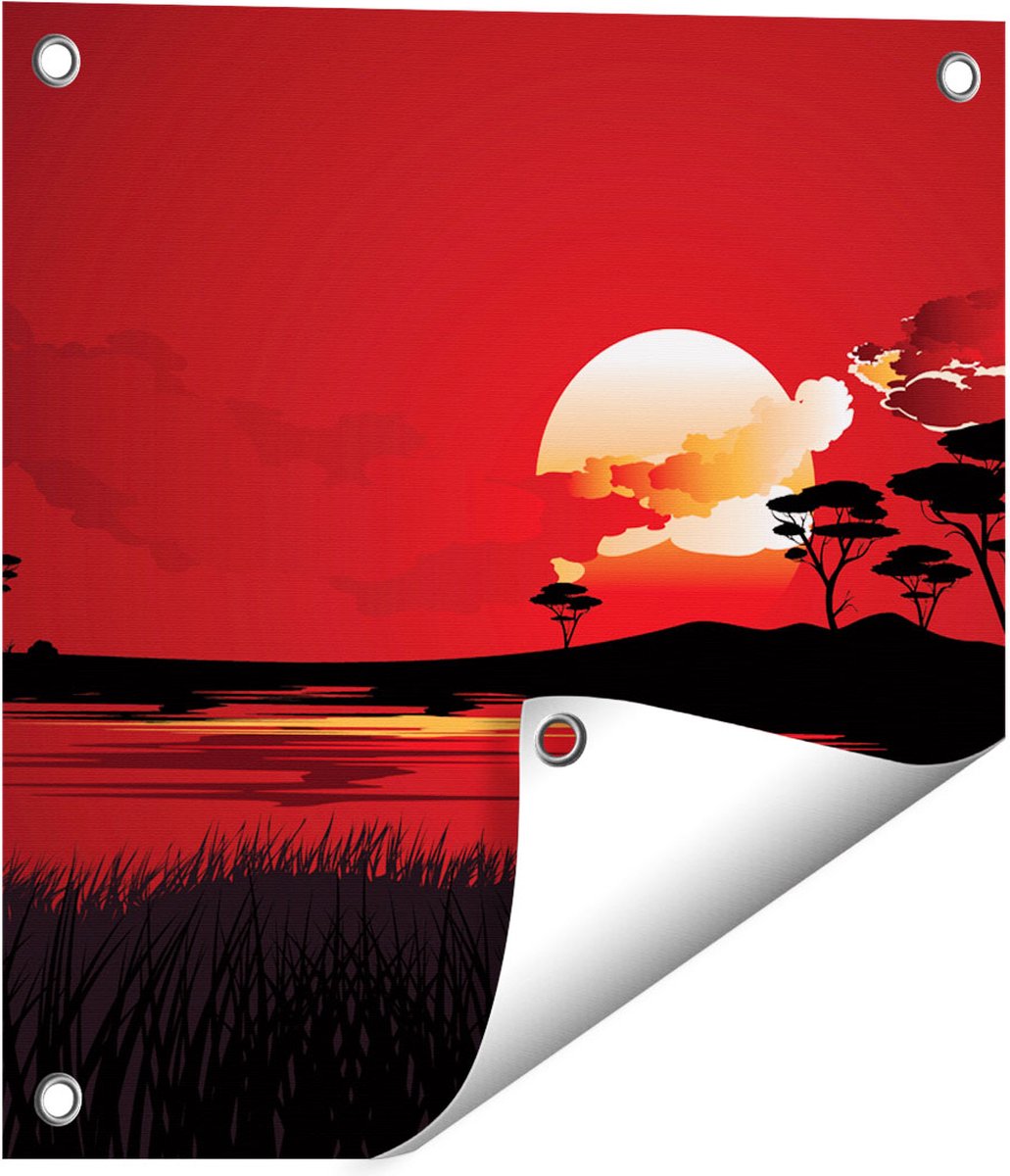 Gards Tuinposter Rode Zonsondergang in de Savanne - Abstract - 40x40 cm - Tuindoek - Tuindecoratie - Wanddecoratie buiten - Tuinschilderij Multikleur