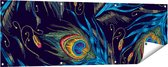 Gards Tuinposter Getekende Pauw Veren Achtergrond - 150x50 cm - Tuindoek - Tuindecoratie - Wanddecoratie buiten - Tuinschilderij