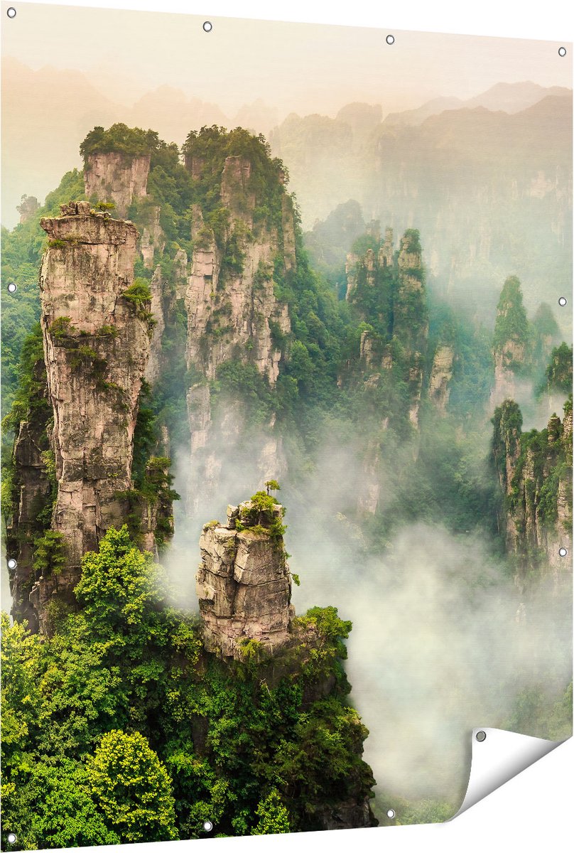 Gards Tuinposter Zhangjiajie Klif Bergen in China - 120x150 cm - Tuindoek - Tuindecoratie - Wanddecoratie buiten - Tuinschilderij Multikleur