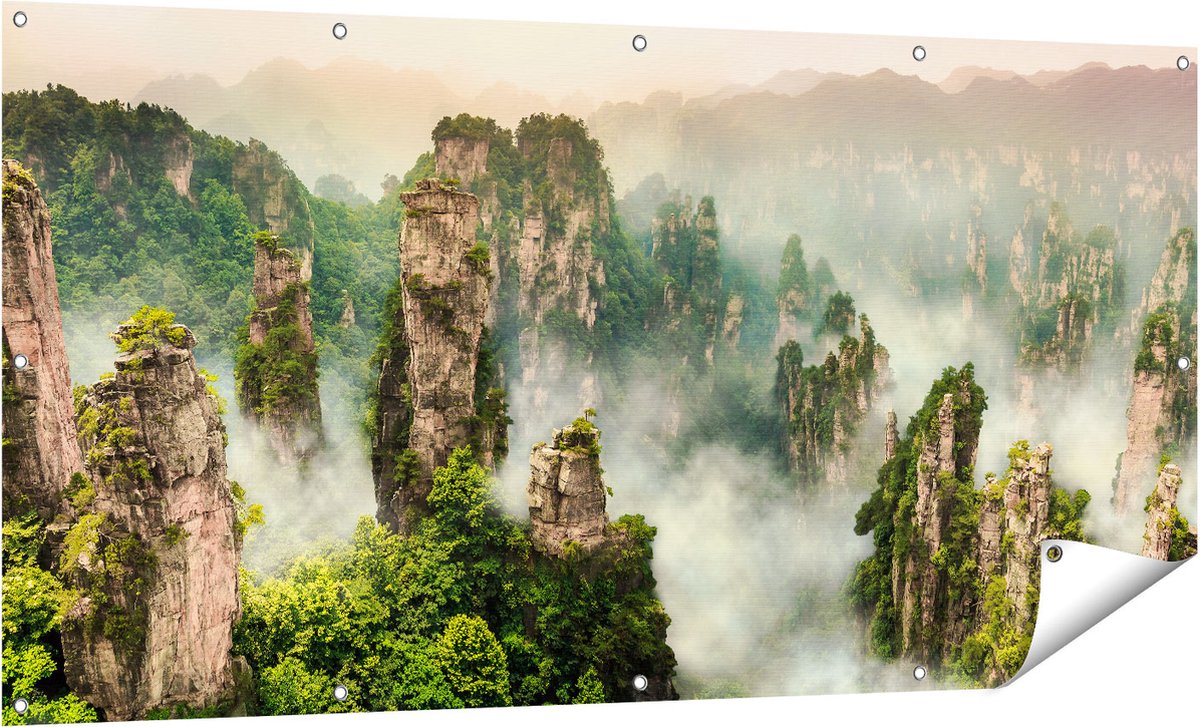Gards Tuinposter Zhangjiajie Klif Bergen in China - 160x80 cm - Tuindoek - Tuindecoratie - Wanddecoratie buiten - Tuinschilderij Multikleur