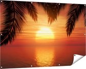 Gards Tuinposter Zonsondergang op het Strand met Palmbomen - 150x100 cm - Tuindoek - Tuindecoratie - Wanddecoratie buiten - Tuinschilderij