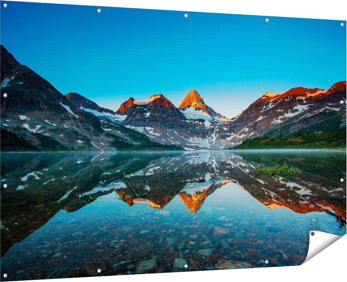 Gards Tuinposter Berg Assiniboine bij het Meer in Canada - 180x120 cm - Tuindoek - Tuindecoratie - Wanddecoratie buiten - Tuinschilderij Multikleur