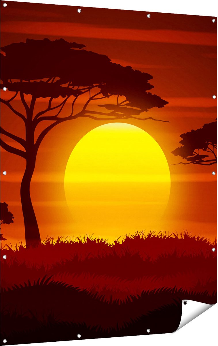 Gards Tuinposter Zonsondergang in de Savanne - Abstract - 120x160 cm - Tuindoek - Tuindecoratie - Wanddecoratie buiten - Tuinschilderij Multikleur