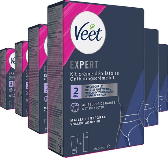 Voordeelverpakking van vijf Veet EXPERT ontharingscrème kits voor de bikinilijn.